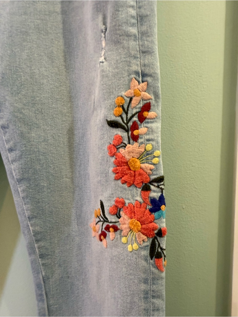 Pilcro and the Letterpress Light Blue Straight Leg Jeans with Floral Embroidery - Picture 3 of 6